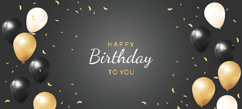 Birthday balloons vector background design with black, gold and white balloons