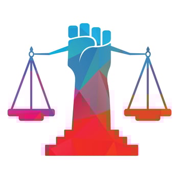 Justice Scales in Hand logo template design. Revolution justice logo concept. vector