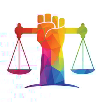 Justice Scales in Hand logo template design. Revolution justice logo concept. vector