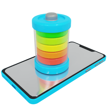 A smartphone with a battery on top of it png