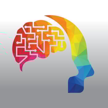 Human brain as digital circuit board. Artificial intelligence icon. Techno human head logo concept creative idea. vector