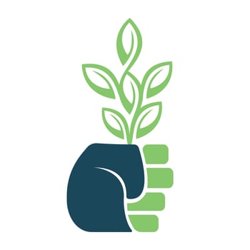 Hand holding tree logo template design. Green tree growing in hand vector illustration.