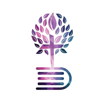 Bible Cross Tree Logo Design. Christian Church Tree Cross Vector Template Design.