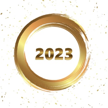 Happy New Year 2023 greeting card poster. Confetti. Circle frame. vector