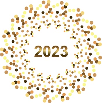 Happy New Year 2023 greeting card poster. Black background.Confetti. vector