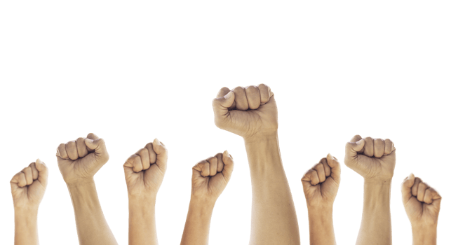 Hand of people arm raising up showing power strong with sky at sunrise background .success concept png