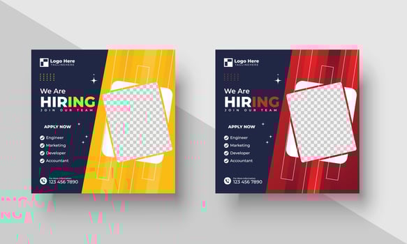 Poster for we are hiring. employees needed. Social media template job vacancy recruitment vector