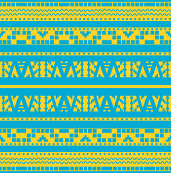 Geometric Seamless Pattern with yellow and blue color.  Ethnic Textile Design in Ikat, Boho, Aztec, Folk, Motif, Gypsy, Arabic, Indian Style,  Batak, Tribal Style. vector
