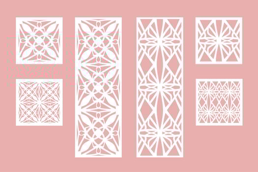 Wall panel set. Room screens and dividers design. Laser cut panel vector. Cutout silhouette with geometric pattern, ideal for paper cut card printing, engraving,  wood, metal, stencil. vector