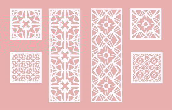 Wall panel set. Room screens and dividers design. Laser cut panel vector. Cutout silhouette with geometric pattern, ideal for paper cut card printing, engraving,  wood, metal, stencil. vector