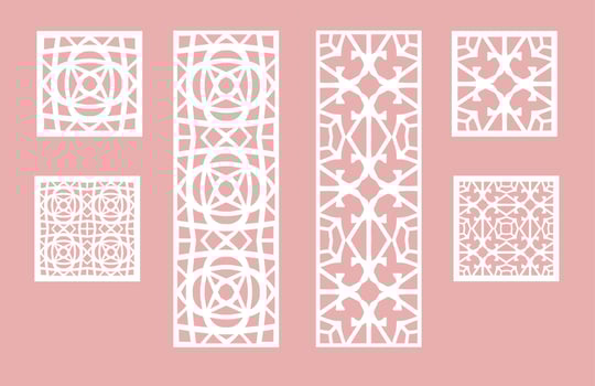 Wall panel set. Room screens and dividers design. Laser cut panel vector. Cutout silhouette with geometric pattern, ideal for paper cut card printing, engraving,  wood, metal, stencil. vector