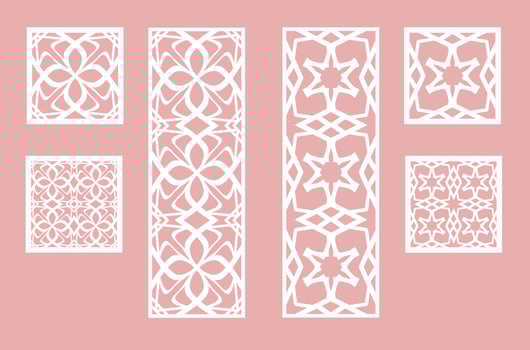 Wall panel set. Room screens and dividers design. Laser cut panel vector. Cutout silhouette with geometric pattern, ideal for paper cut card printing, engraving,  wood, metal, stencil. vector