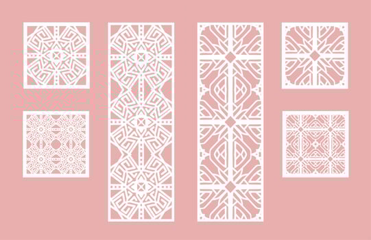 Wall panel set. Room screens and dividers design. Laser cut panel vector. Cutout silhouette with geometric pattern, ideal for paper cut card printing, engraving,  wood, metal, stencil. vector