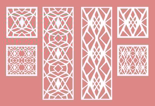 Wall panel set. Room screens and dividers design. Laser cut panel vector. Cutout silhouette with geometric pattern, ideal for paper cut card printing, engraving,  wood, metal, stencil. vector