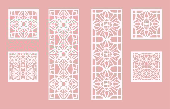 Wall panel set. Room screens and dividers design. Laser cut panel vector. Cutout silhouette with geometric pattern, ideal for paper cut card printing, engraving,  wood, metal, stencil. vector