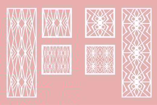Wall panel set. Room screens and dividers design. Laser cut panel vector. Cutout silhouette with geometric pattern, ideal for paper cut card printing, engraving,  wood, metal, stencil. vector