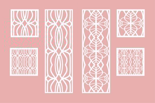 Wall panel set. Room screens and dividers design. Laser cut panel vector. Cutout silhouette with geometric pattern, ideal for paper cut card printing, engraving,  wood, metal, stencil. vector