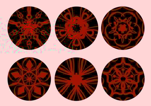 Red Geometric and Hand Drawing Ornaments with Tribal Shape in black circle. Designed in Ikat, Boho, Aztec, Folk, Motif, Gypsy, and Arabic Style. Elements for your design. Vector Illustration.