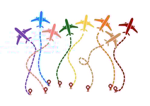 Airline Routes in colorful. Travel Destination. Vector Illustration.