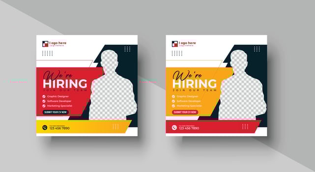 Poster for we are hiring. employees needed. Social media template job vacancy recruitment vector