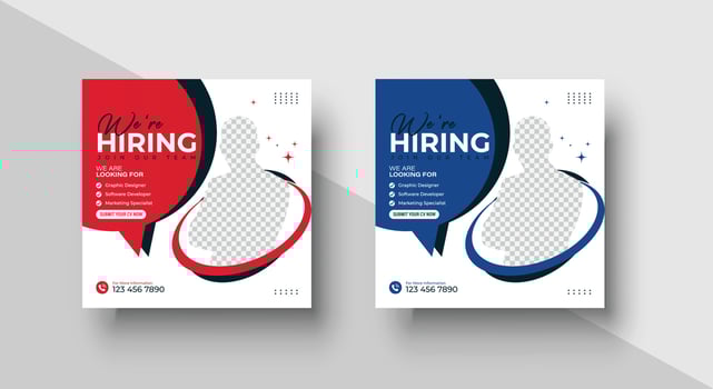 Poster for we are hiring. employees needed. Social media template job vacancy recruitment vector