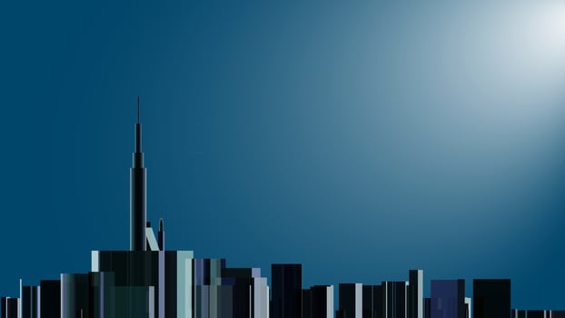 Illustrator vector of abstract geometry silhouette cityscape in horizontal design. Panoramic scenic of construction industry, house, town and tower. Design for element, poster, wallpaper and line art.