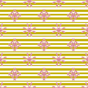 Yellow stripes and pink abstract Flowers Seamless pattern, Ideal for fabric printing bandana, neck wear, shawl, hijab, paper, textile, wallpaper, carpet, blanket, ceramics, or tiles. vector