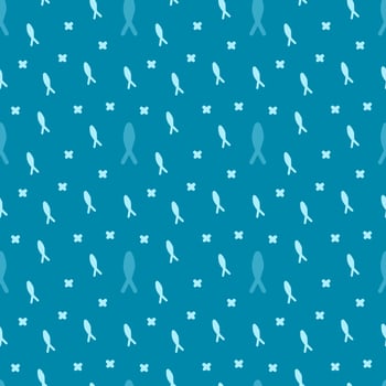 Mini Fish Seamless background. Geometrical Pattern design. Blue color embroidered texture ideal for men shirt, male fashion, kid fashion, bag, Wallpaper, backdrop. vector