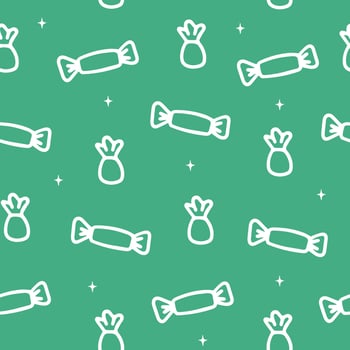 Seamless pattern with candies. Green and white X-mas winter holiday background. Endless texture for gift wrap, wallpaper, web banner, wrapping paper and fabric pattern vector