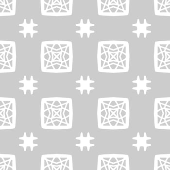 Simple Grey Seamless background. Geometrical Pattern design in Aztec symbols, Ethnic Style. Black and White embroidered, ideal for men shirt, male fashion, kid fashion, bag, Wallpaper, backdrop. vector
