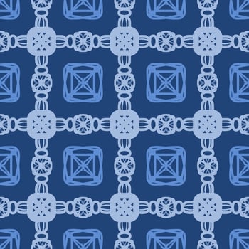 Blue Seamless background. Geometrical Pattern design in Aztec symbols, Ethnic Style. Black and White embroidered, ideal for men shirt, male fashion, kid fashion, bag, Wallpaper, backdrop. vector
