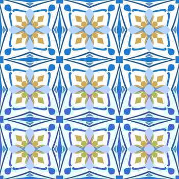 Blue Geometric Seamless Pattern with Tribal Shape. Pattern designed in Ikat, Aztec, Moroccan, Thai, Luxury Arabic Style. Ideal for Fabric Garment, Ceramics, Wallpaper. Vector Illustration.