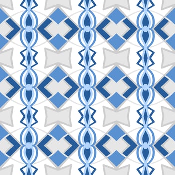 Blue Geometric Seamless Pattern with Tribal Shape. Pattern designed in Ikat, Aztec, Moroccan, Thai, Luxury Arabic Style. Ideal for Fabric Garment, Ceramics, Wallpaper. Vector Illustration.