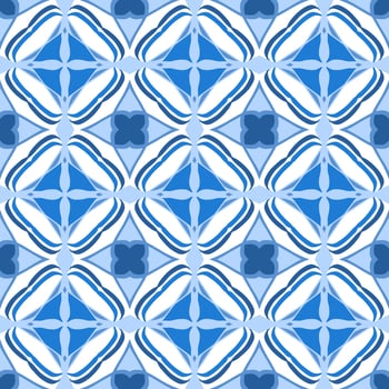Blue Geometric Seamless Pattern with Tribal Shape. Pattern designed in Ikat, Aztec, Moroccan, Thai, Luxury Arabic Style. Ideal for Fabric Garment, Ceramics, Wallpaper. Vector Illustration.