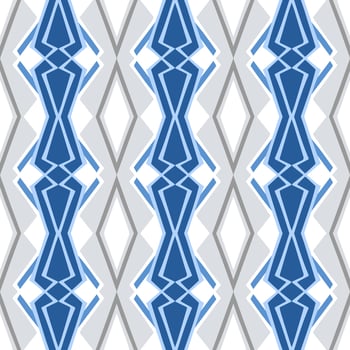 Blue Geometric Seamless Pattern with Tribal Shape. Pattern designed in Ikat, Aztec, Moroccan, Thai, Luxury Arabic Style. Ideal for Fabric Garment, Ceramics, Wallpaper. Vector Illustration.