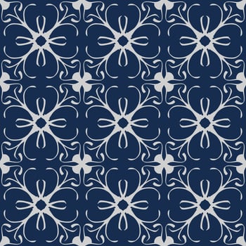 Dark Blue Seamless Pattern with Tribal Shape. Pattern designed in Ikat, Aztec, Moroccan, Thai, Luxury Arabic Style. Ideal for Fabric Garment, Ceramics, Wallpaper. Vector Illustration.