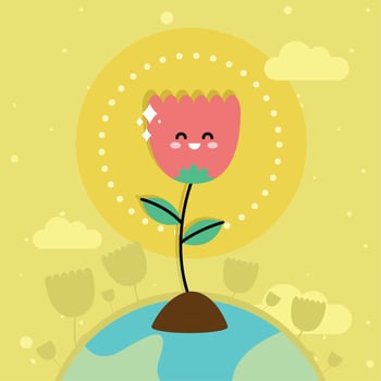 rose character in eart planet vector