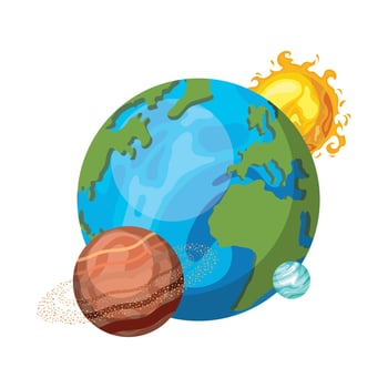 three planets and sun vector