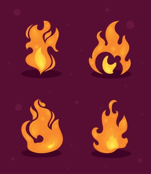 fire flames four icons vector