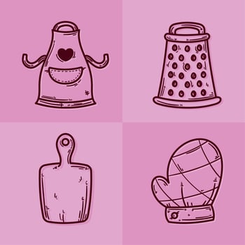 kitchen utensils four icons vector