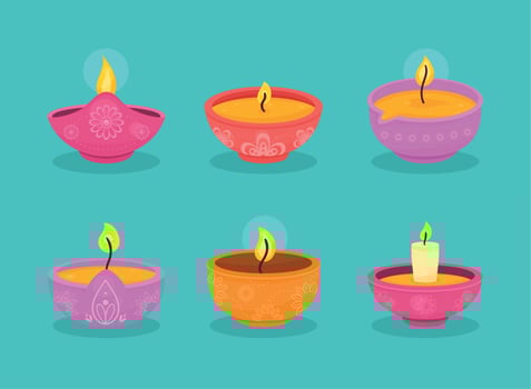 six diwali ceremony candles vector