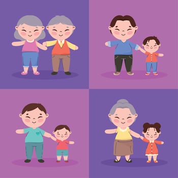 eight korean family members vector