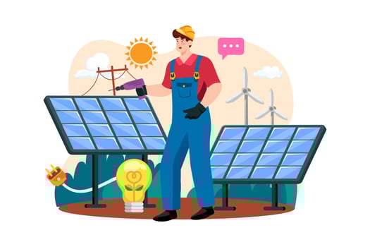 Engineers are installing solar power vector