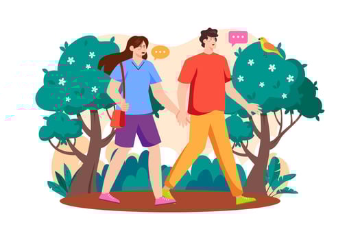 Couple walking in the woods vector