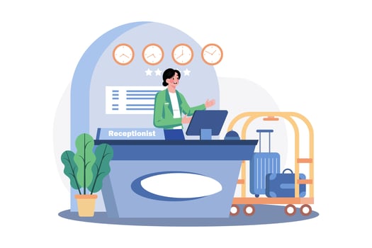 Hotel receptionist in the lobby at the front desk vector