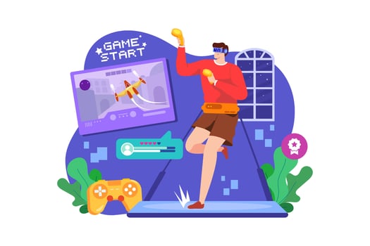 Girl winning the running race using VR vector