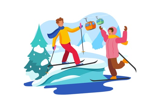 Happy children skiing Illustration concept on white background vector