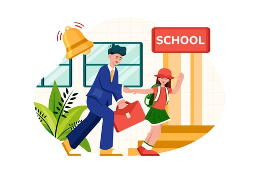 Father dropping off daughter at school vector