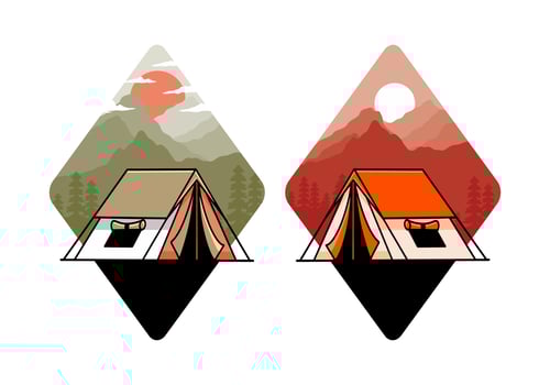 Double layer tent flat illustration badge design vector