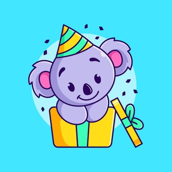 cute koala in gift box vector illustration. cartoon koala celebrating birthday